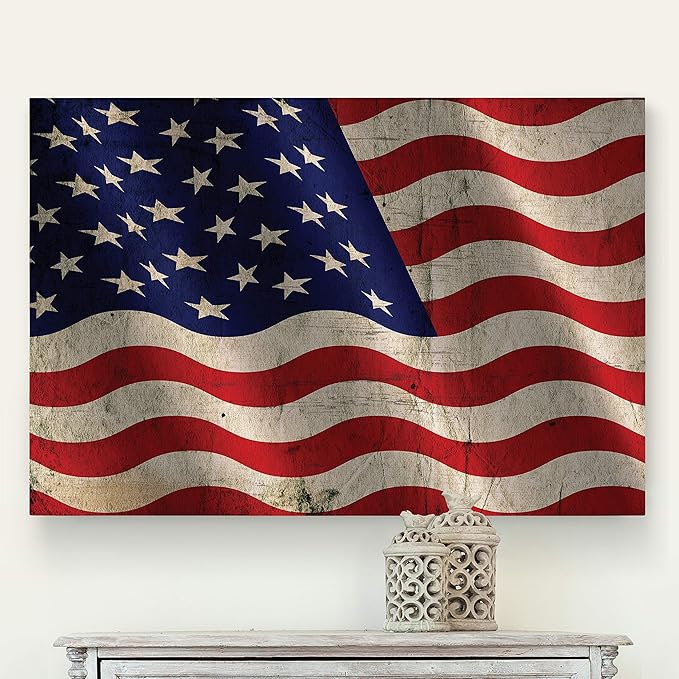 Renditions Gallery Canvas Nationalistic Wall Art Home Paintings & Prints Artwork Waving American Flag Modern Patriotic Canvas Pride Decorations for Bedroom Office Kitchen - 30"x40" LT25