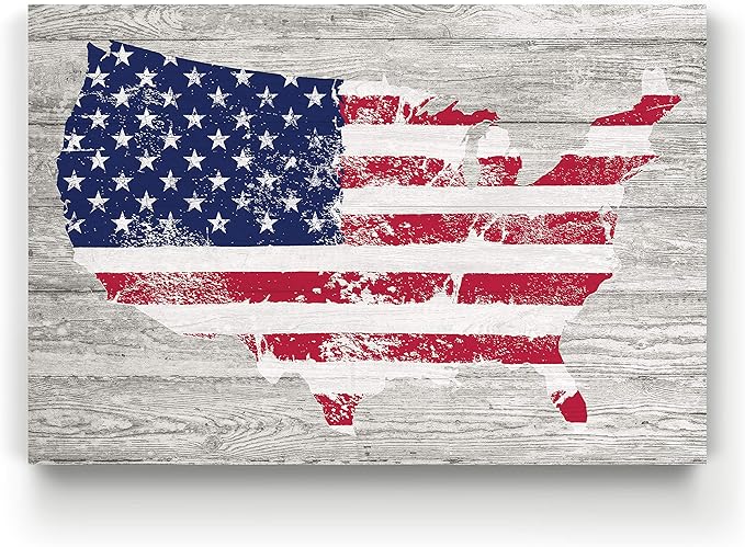 Renditions Gallery Canvas Patriotic Wall Art Home Paintings & Prints Faded Vintage American Flag Rustic Nationalistic Canvas Pride Decorations for Bedroom Office Kitchen - 30"x40" LT25