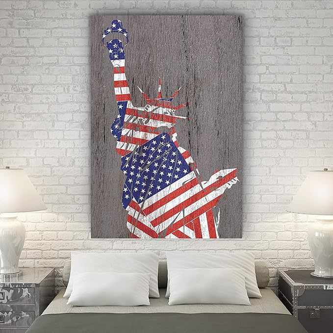 Renditions Gallery Canvas Wall Art Home Paintings & Prints Artwork Flag Draped Liberty Statue Glam Patriotic Modern Wall Hanging Decorations for Dining Room Office Kitchen - 30"x40" LT25