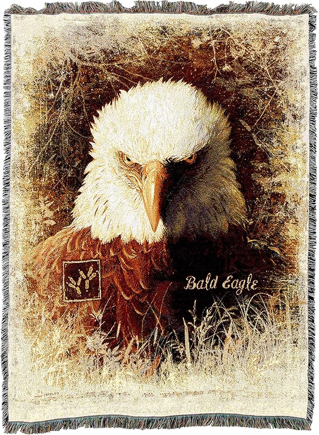 Pure Country Weavers American Bald Eagle Blanket by Greg Giordano - Wildlife Lodge Cabin Gift Tapestry Throw Woven from Cotton - Made in The USA (72x54)