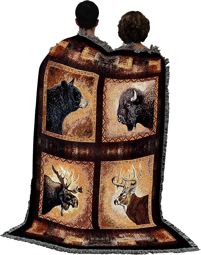 Pure Country Weavers Big Game Heads Blanket by Greg Giordano - Bear Bison Elk Deer Wildlife Lodge Cabin Gift Tapestry Throw Woven from Cotton - Made in The USA (72x54)