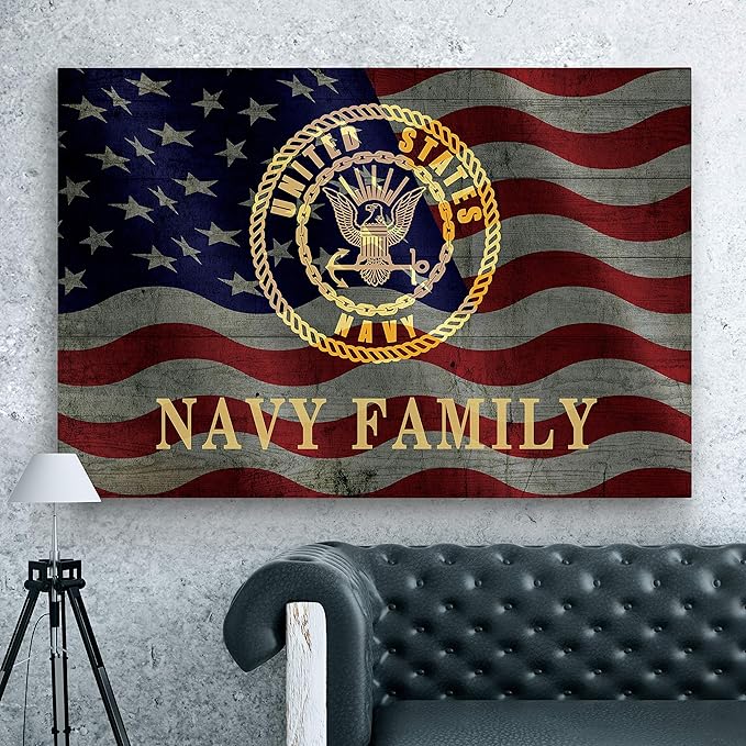 Renditions Gallery Canvas Patriotic Wall Art Modern Paintings & Prints Decorations American Navy Family Glam Loyal Military Wall Hanging Artwork for Bedroom Office Kitchen - 24"x32" LT25