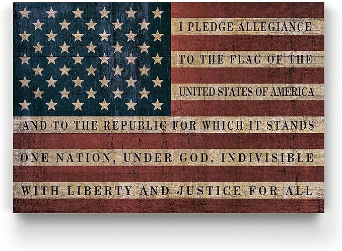 Renditions Gallery Canvas Wall Art Modern Paintings & Prints Decorations American Pledge Allegiance Traditional Patriotic Canvas Flag Artwork for Bedroom Office Kitchen - 16"x20" LT25