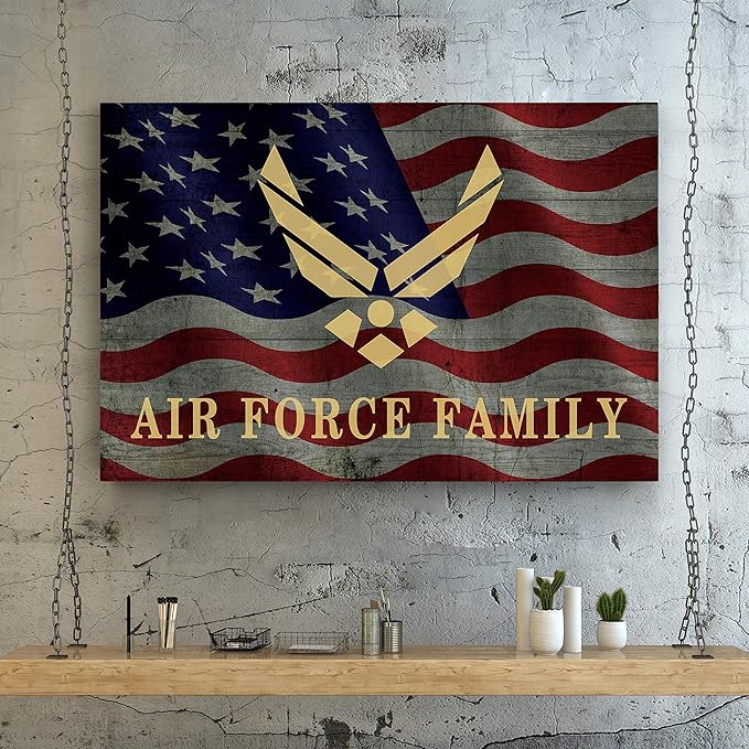 Renditions Gallery Canvas Patriotic Wall Art Modern Paintings & Prints Decorations American Airforce Family Glam Loyal Military Wall Hanging for Bedroom Office Kitchen - 16"x20" LT25