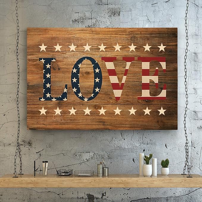 Renditions Gallery Canvas Nationalist Wall Art Home Paintings & Prints American Stary Love Glam Modern Patriotic Canvas Pride Wall Hanging for Bedroom Office Kitchen - 16"x20" LT25