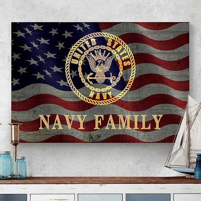 Renditions Gallery Canvas Patriotic Wall Art Modern Paintings & Prints Decorations American Navy Family Glam Loyal Military Wall Hanging Artwork for Bedroom Office Kitchen - 16"x20" LT25