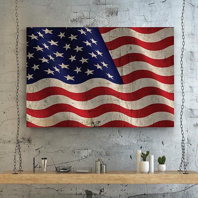 Renditions Gallery Canvas Nationalistic Wall Art Home Paintings & Prints Artwork Waving American Flag Modern Patriotic Canvas Pride Decorations for Bedroom Office Kitchen - 16"x20" LT25