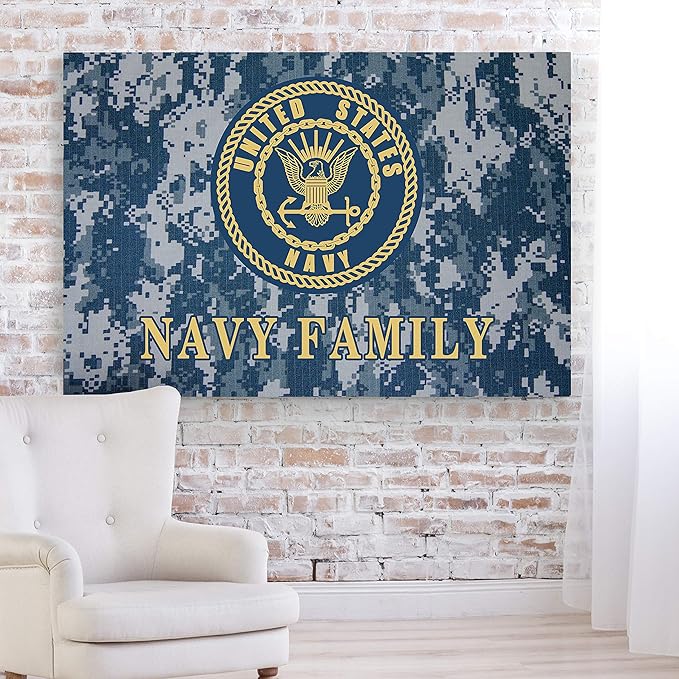 Renditions Gallery Nature Military Wall Art Home Paintings & Prints Artwork Blue Gold Navy Emblem Glam Patriotic American Canvas Decorations for Bedroom Office Kitchen - 16"x20" LT25