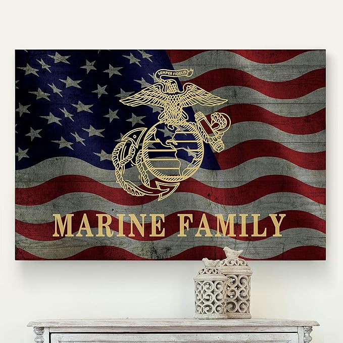 Renditions Gallery Canvas Patriotic Wall Art Modern Paintings & Prints Decorations American Marine Family Glam Loyal Military Wall Hanging for Bedroom Office Kitchen - 30"x40" LT25