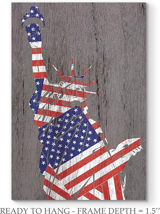 Renditions Gallery Canvas Wall Art Home Paintings & Prints Artwork Flag Draped Liberty Statue Glam Patriotic Modern Wall Hanging Decorations for Dining Room Office Kitchen - 36"x48" LT25