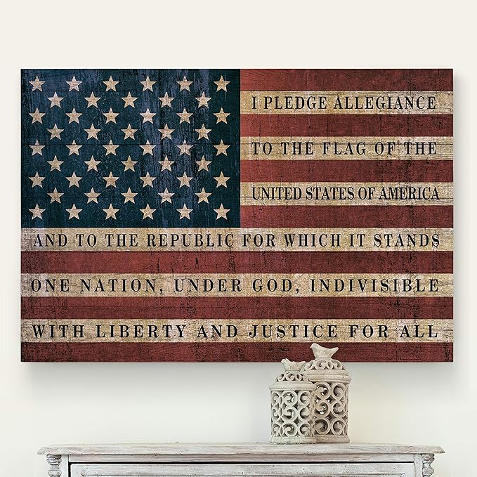 Renditions Gallery Canvas Wall Art Modern Paintings & Prints Decorations American Pledge Allegiance Traditional Patriotic Canvas Flag Artwork for Bedroom Office Kitchen - 16"x20" LT25