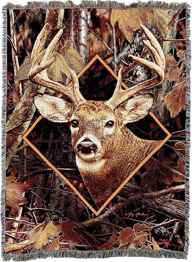 Pure Country Weavers Deer in Camo Blanket by Greg Giordano - Wildlife Lodge Cabin Gift Tapestry Throw Woven from Cotton - Made in The USA (72x54)