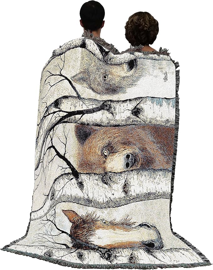 Pure Country Weavers Trio Horse Bear Wolf Blanket by John Saunders - Wildlife Lodge Cabin Gift Tapestry Throw Woven from Cotton - Made in The USA (72x54)