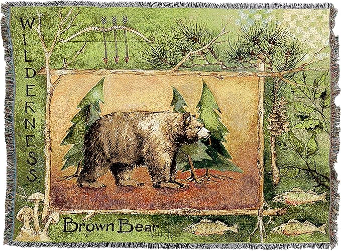 Pure Country Weavers Brown Bear Lodge Blanket by Anita Phillips - Wildlife Lodge Cabin Gift Tapestry Throw Woven from Cotton - Made in The USA (72x54)