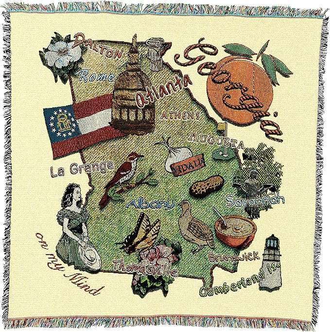 Pure Country Weavers State of Georgia Lap Square Blanket - Gift Tapestry Blanket Throw Woven from Cotton - Made in The USA (54x54)